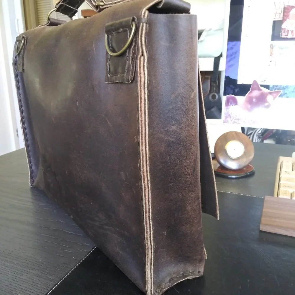 Rustic Leather Messenger Satchel Handstitched